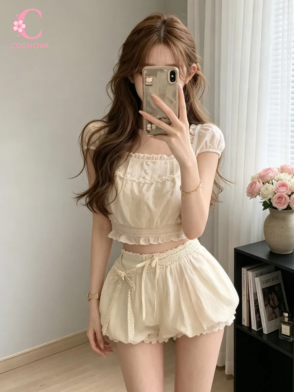 Elastic Lace Trim - Sommerliches Coquette-Set für Damen: Zweiteiliges Outfit