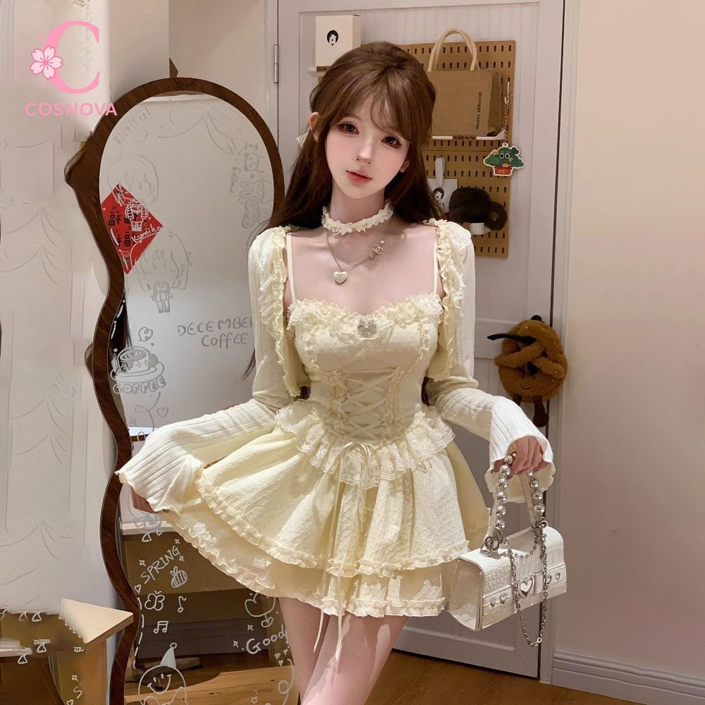 Elastic Lace Trim - Süßes Lolita-Trägerkleid-Set für Damen mit Spitzenbesatz,