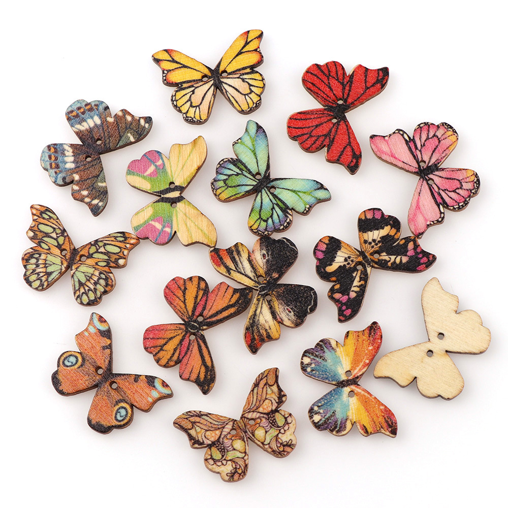 Embellishments For Scrapbooking - 50 Stück Schmetterlings-Holzknöpfe in verschiedenen Farben,
