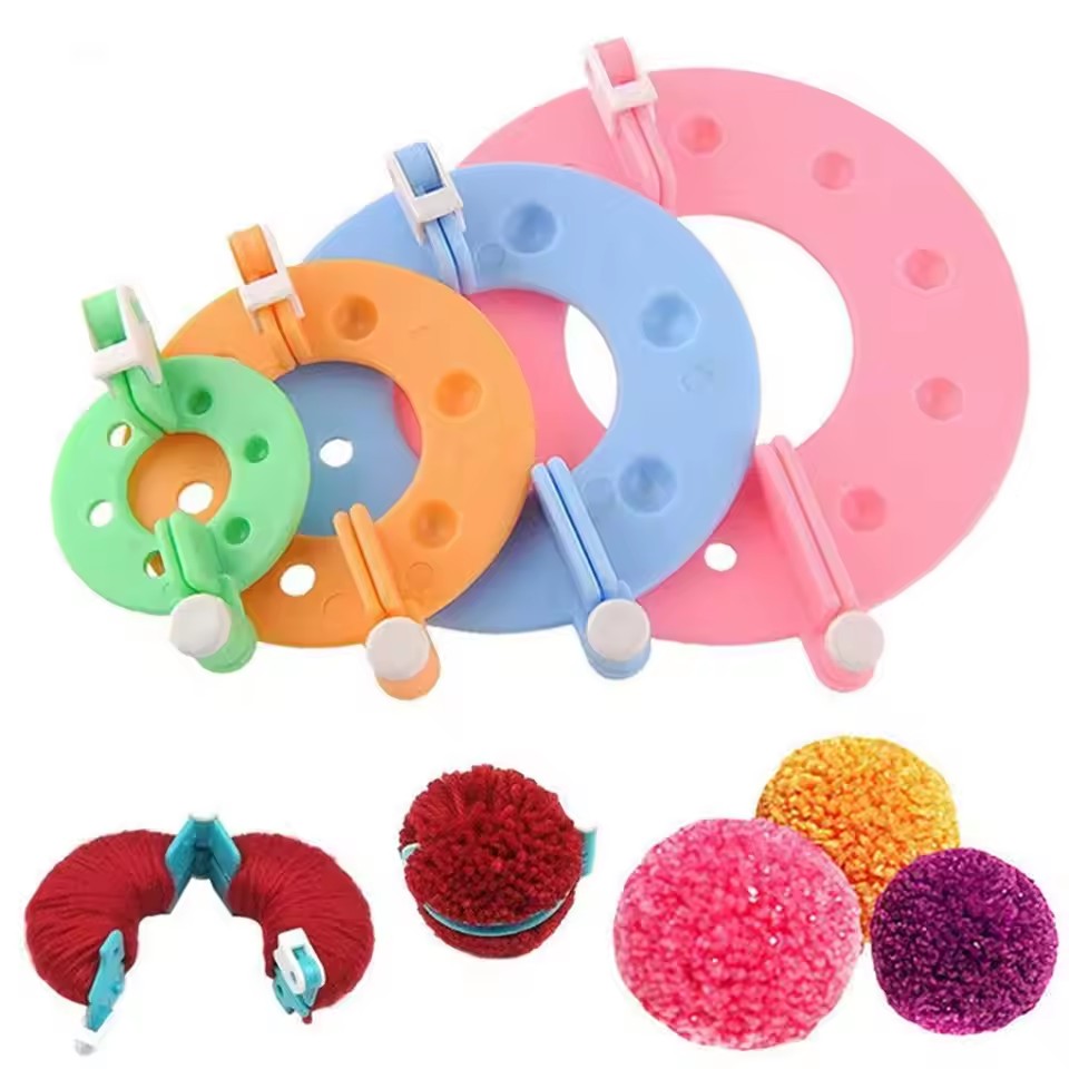 Pom Pom Maker Tool - 8-teiliges Pompon-Strickset in 4 Größen, Flauschball-Weber,