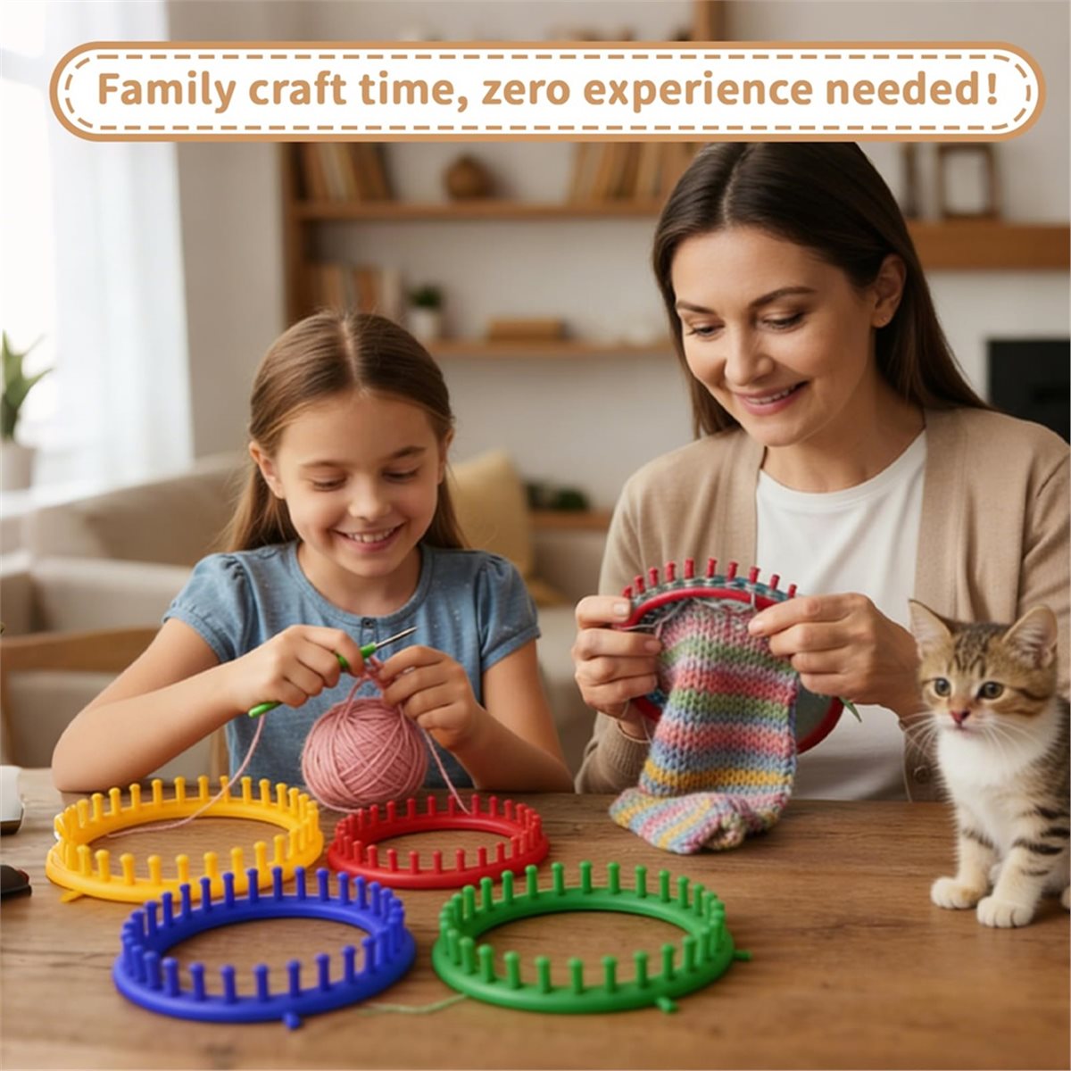 Pom Pom Maker Tool - Leichtgewichtiges Strickset mit Pompon-Maker, Rundstricknadeln für